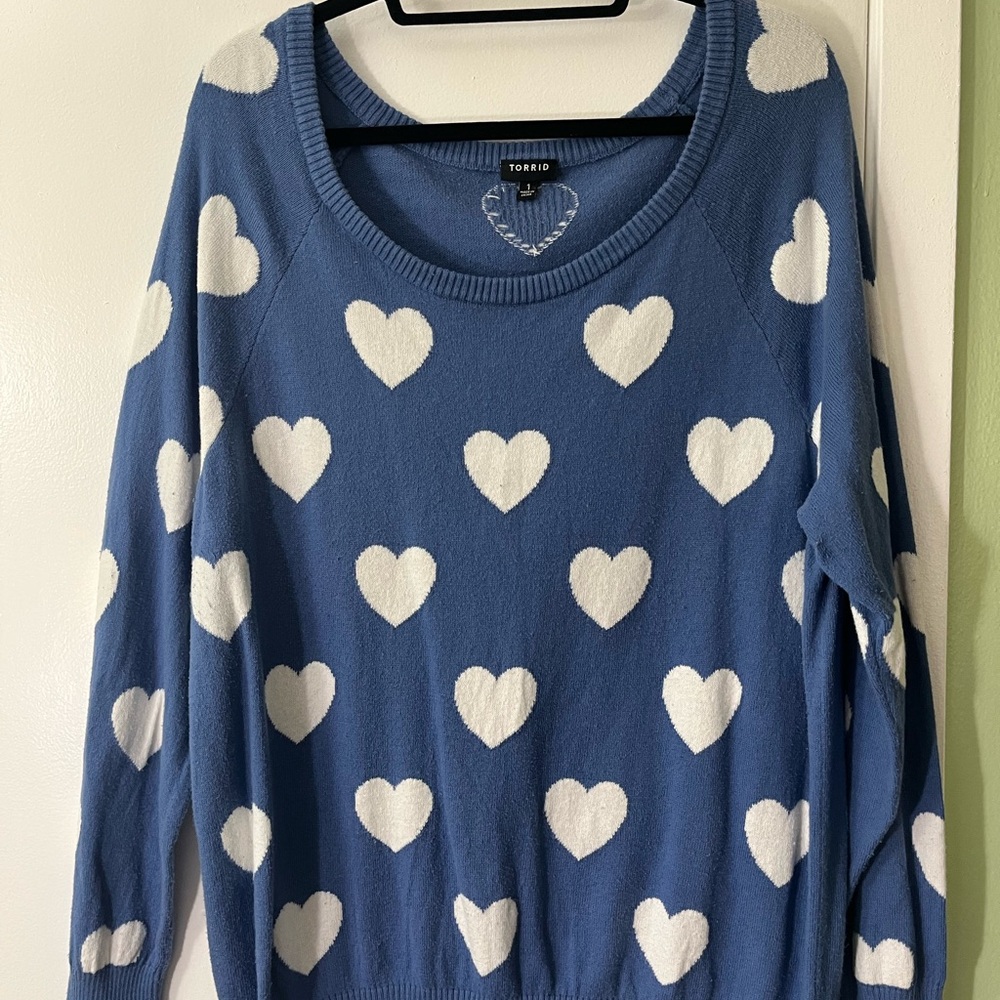 Torrid Blue Sweater with White Hearts
